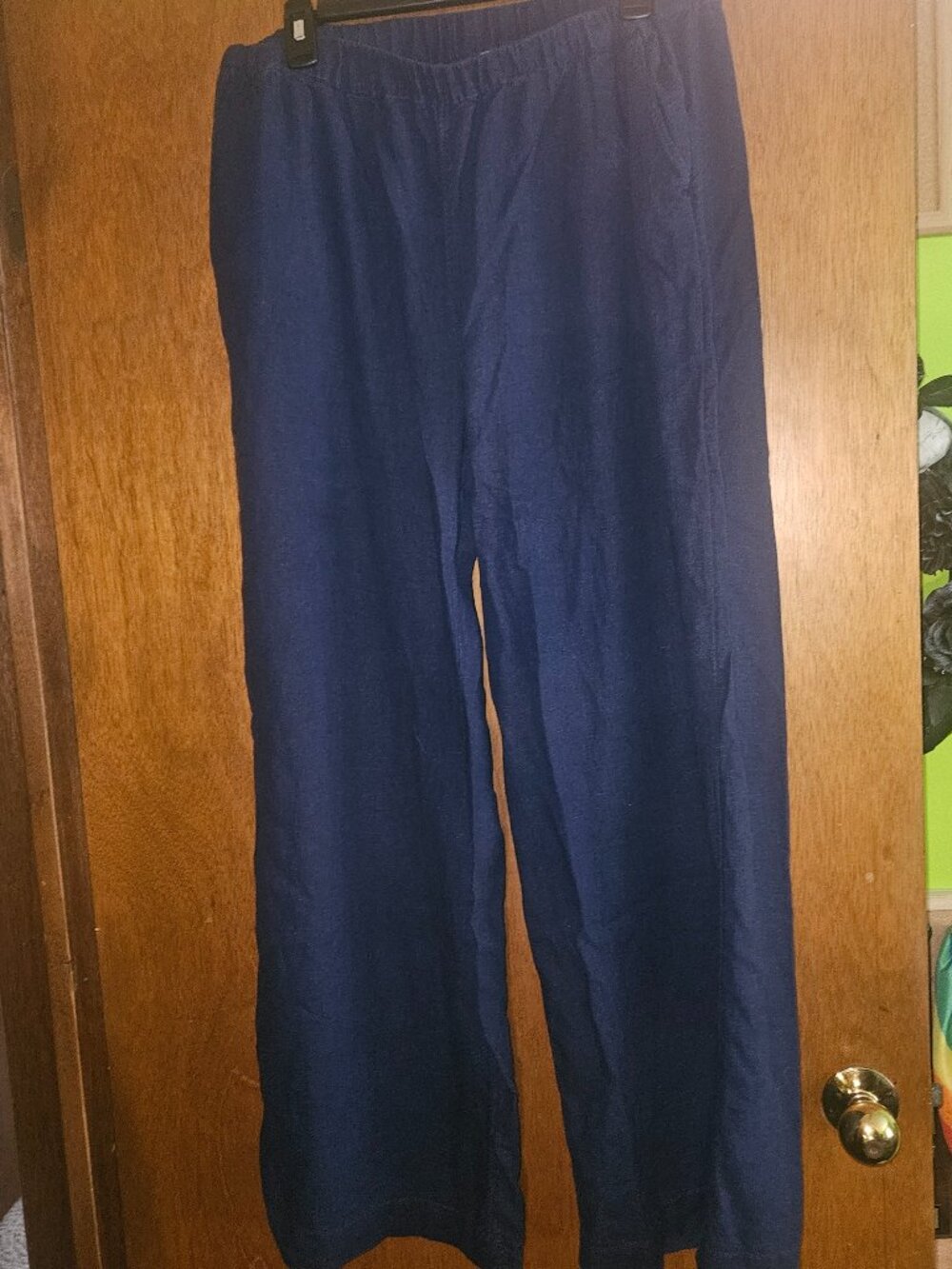 Caslon Navy Blue Wide Leg Linen Blend Pull-On Pants - Size Medium